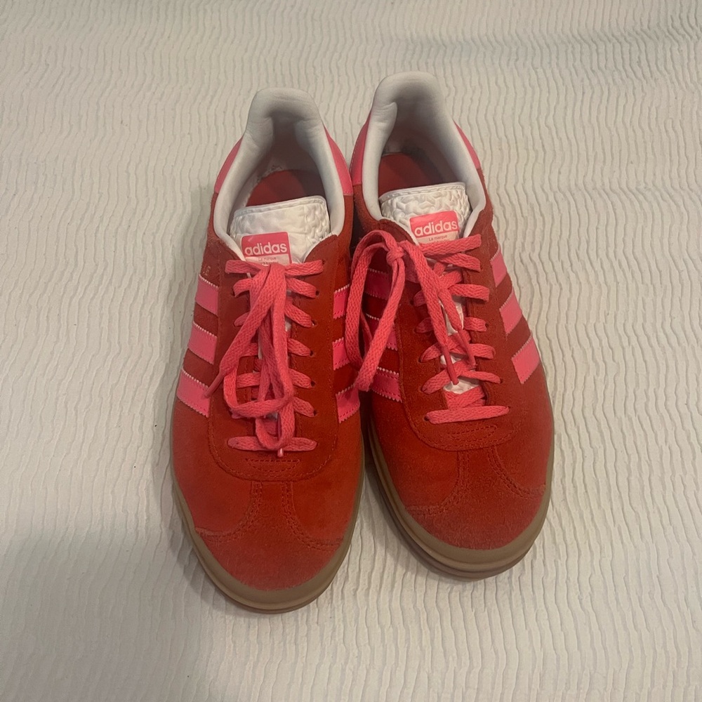 adidas Red Suede Sneakers with Pink Accents